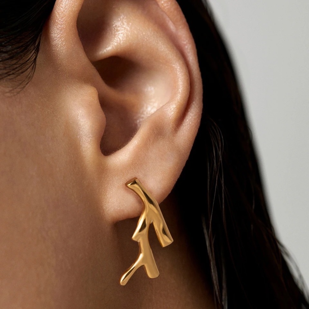 18k Gold Plated Coral Shaped Stud Earrings